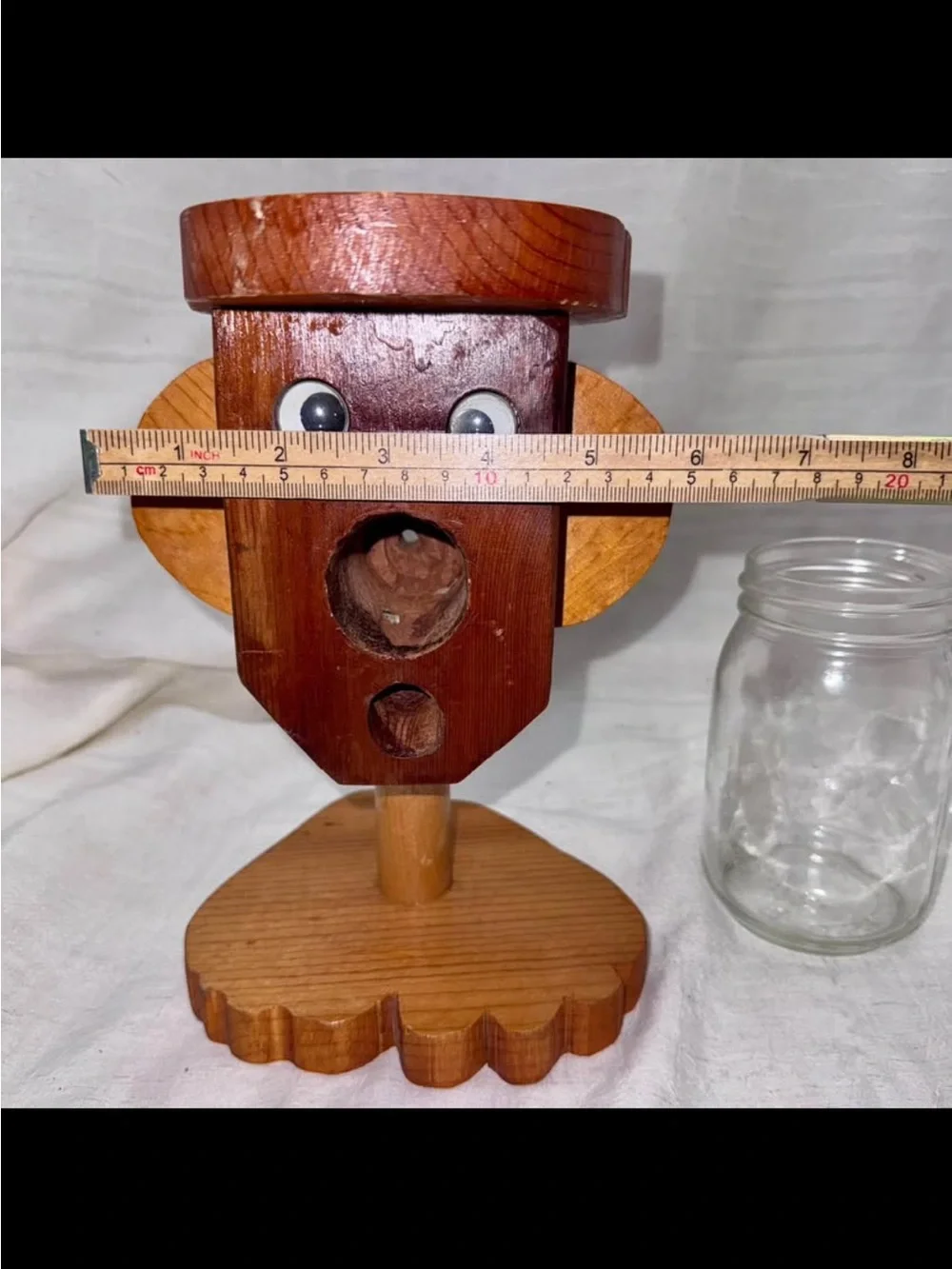 Vintage Hand Made Country Bumpkin Wooden Nut/Candy Dispenser with Jar